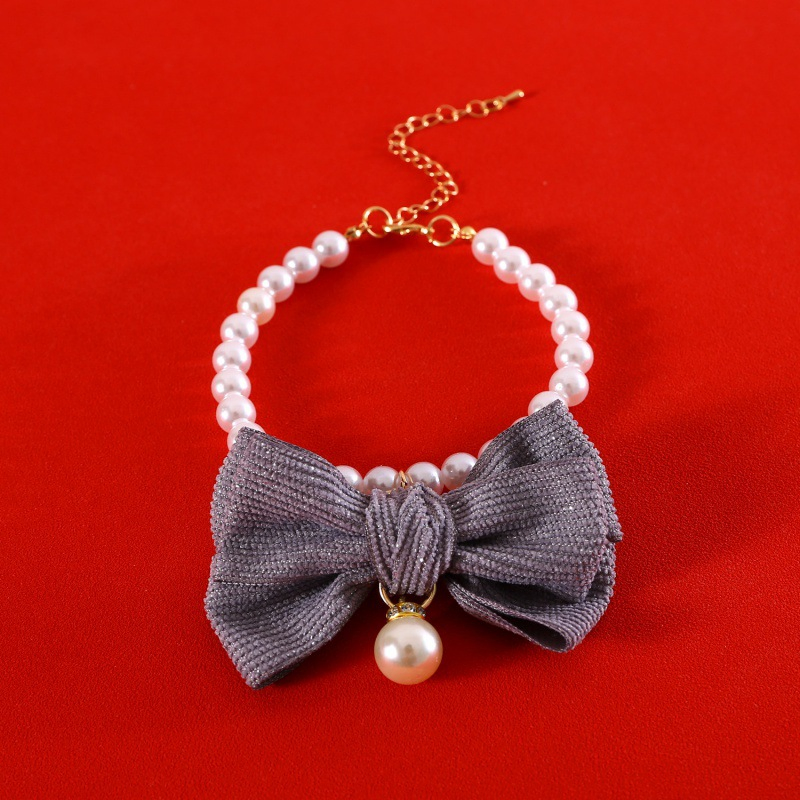 Dog Pearl Necklace Fancy Pearls Jewelry with Big Bows Charm Cute Collar