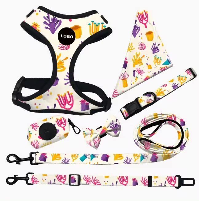 Custom Logo Dog Harness Leash Collar Dye Sublimation Printing Pet Lead Harness