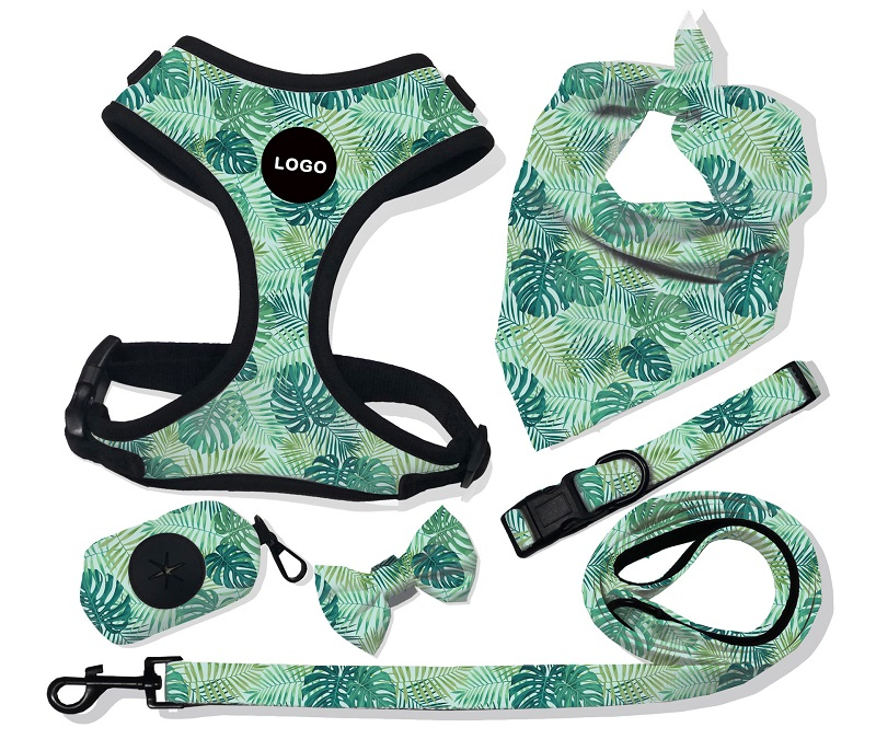 Custom Design Soft Padded Sublimation Printed Pet Dog Harness Set Pet Neoprene Neck Adjustable Dog Harness