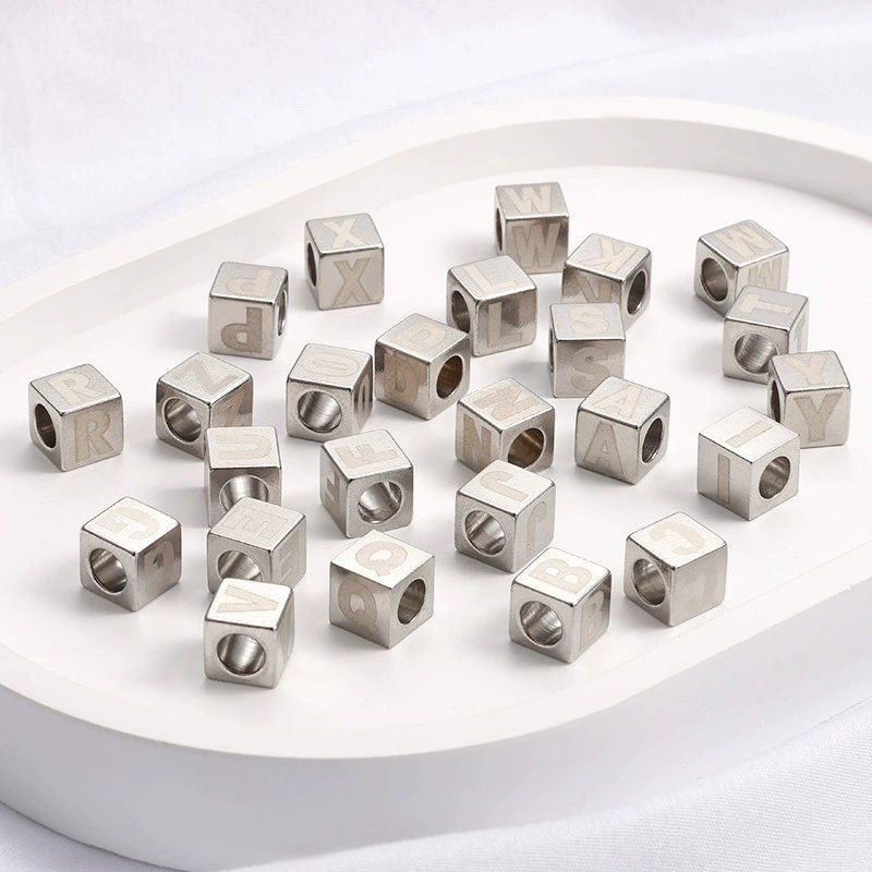 DIY Accessories Bracelet Necklace Jewelry Pendant Fashion Jewelry Stainless Steel Square Letter Beads Charms Original Color