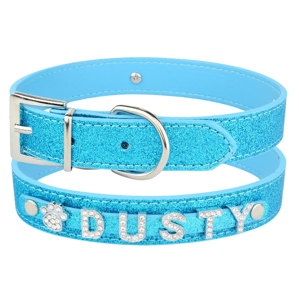 Wholesale Personalized Dog Collar Leather Rhinestone Bling Charms Custom Collar