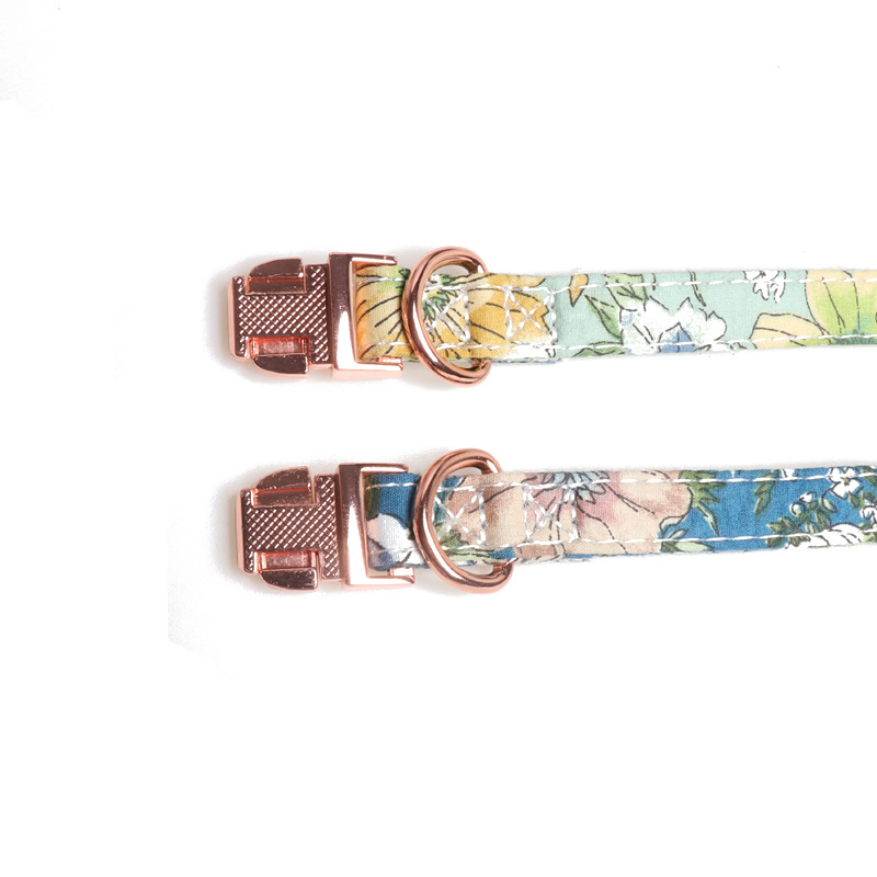 New Pet Products Rose Gold Sunflower Collar Leash Dog Shit Bag Set Floral Pattern