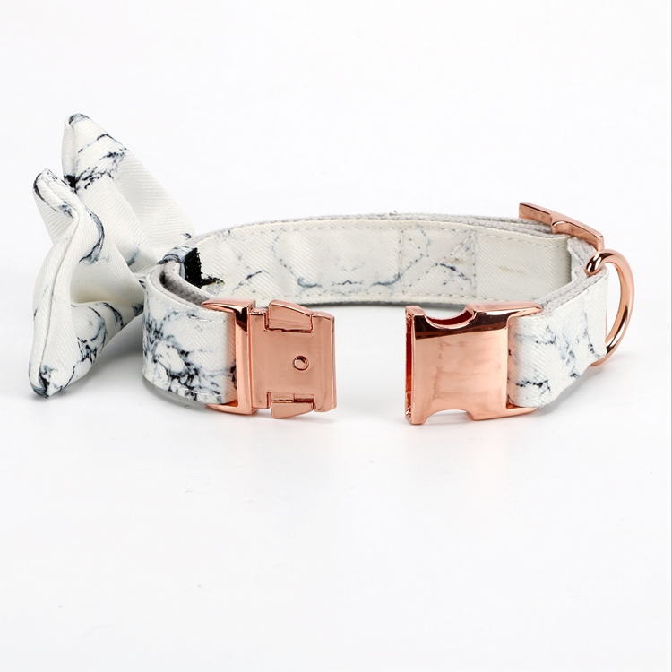 Hot Sell Cotton Gray Marble Printed Dog Collar with Rose Gold Buckle