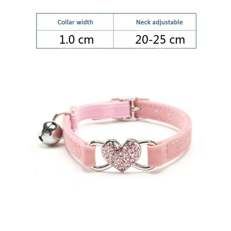 Dog Collar Crystal Elastic Collar Velvet Bell Heart Shape Pet Necklacce Soft Bell Stretch Pet Puppy Collars