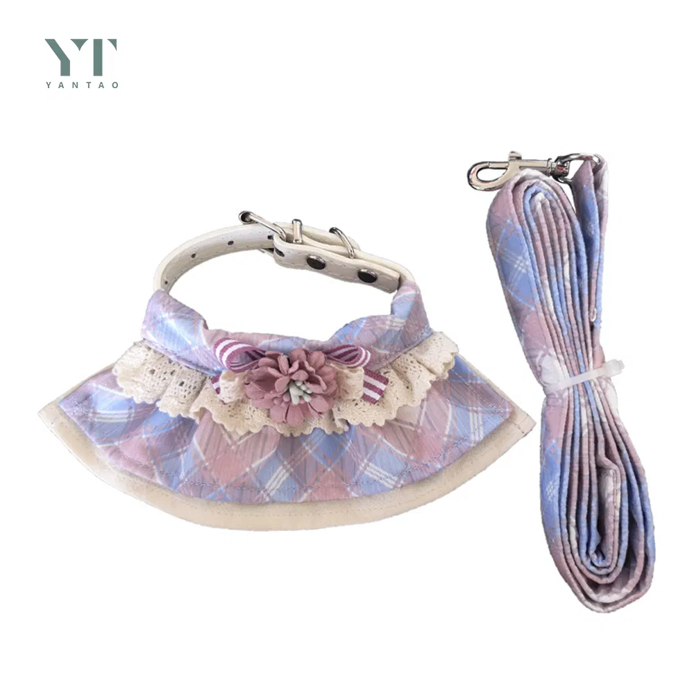 Personalized Design Custom Logo Luxury Cotton Floral Dog Collar with Leash for Small and Medium Sized Dogs