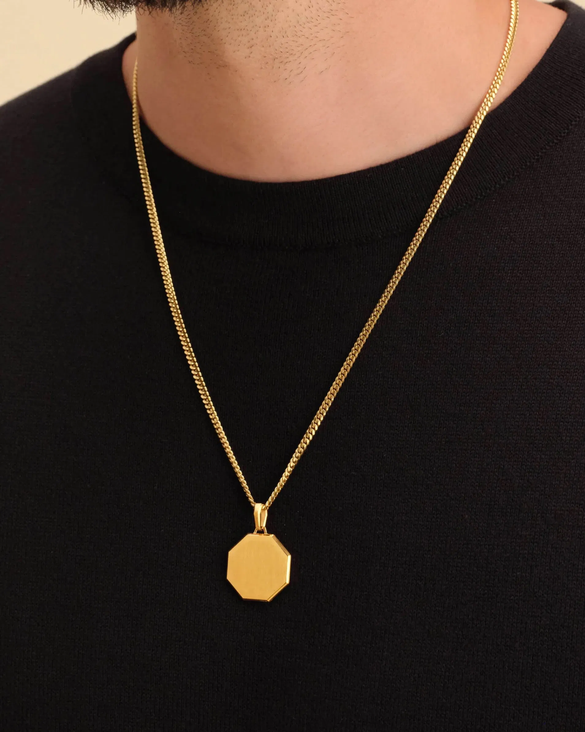 Men's Stylish Gold Color Square Necklace with Lapis Lazuli Stone Pendant, Waterproof Stainless Steel Geometric Male Collar Jewelry