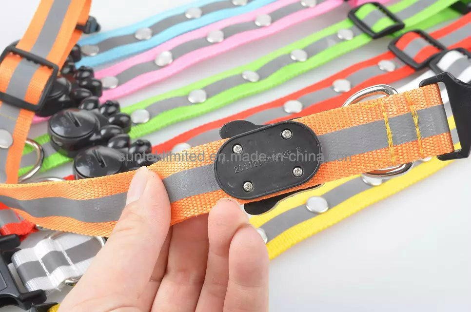Custom Glowing Nylon LED Dog Collar with Gemstone USB Rechargeabel Flashing Dog Collar Dog Leash for Night Walking