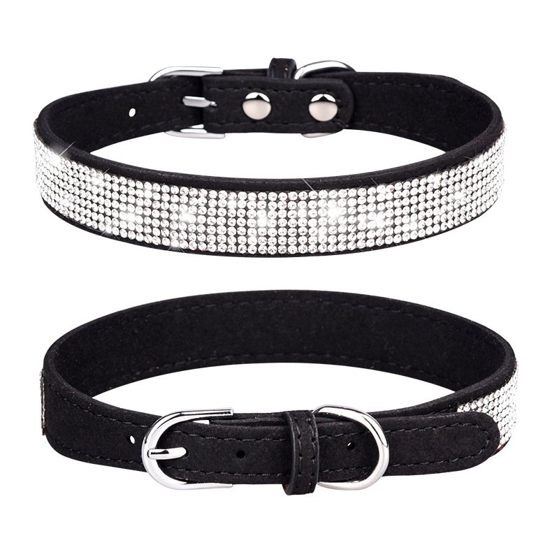 Bling Rhinestone Dog Collar with Studded Diamonds for Small Medium Dogs Cats, Cute Bedazzled PU Leather Dog Collar with Sparkling Crystals for Girl Boy Puppies