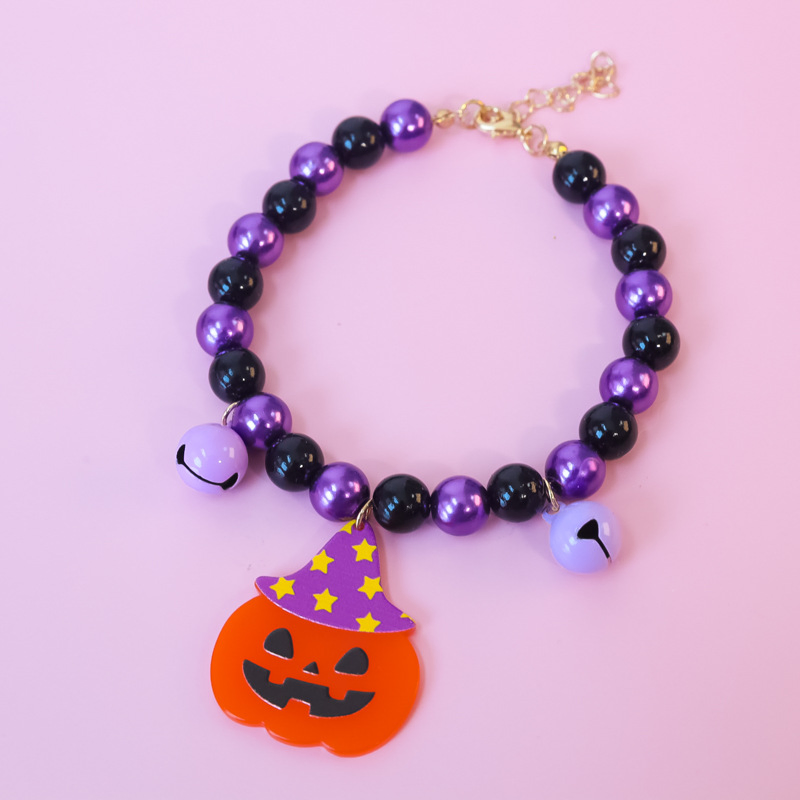 Halloween Pet Collars Cat Dog Pearl Necklace Ornaments Pumpkin Hat Skull Spider