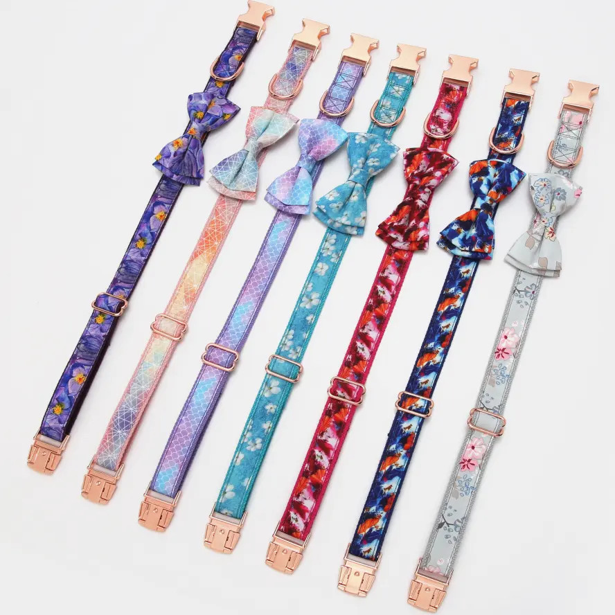Luxury Rose Gold Metal Buckle Personalized Sweet Fashion Bowknot Accessories Pets Dog Collar