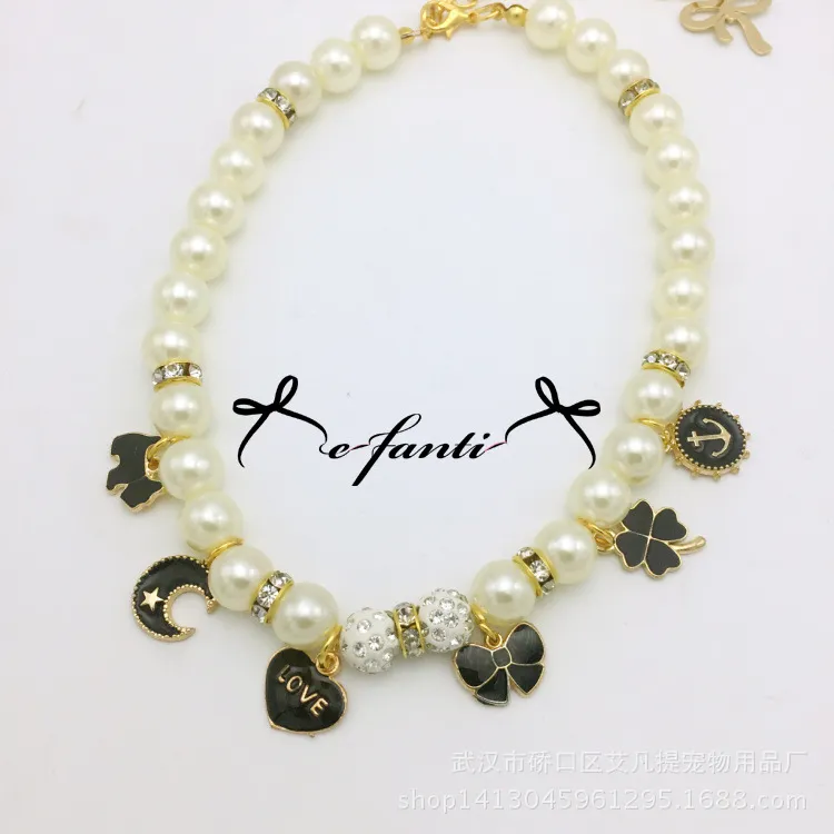 Cute Pet jewelry Necklace Design Rhinestone Dog Pearl Collars