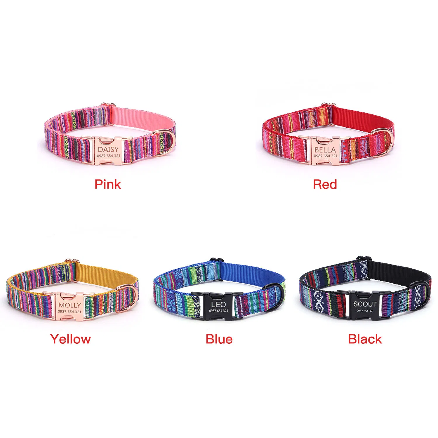 Rose Golden Metal Buckle Dog Collar with Pet ID Design