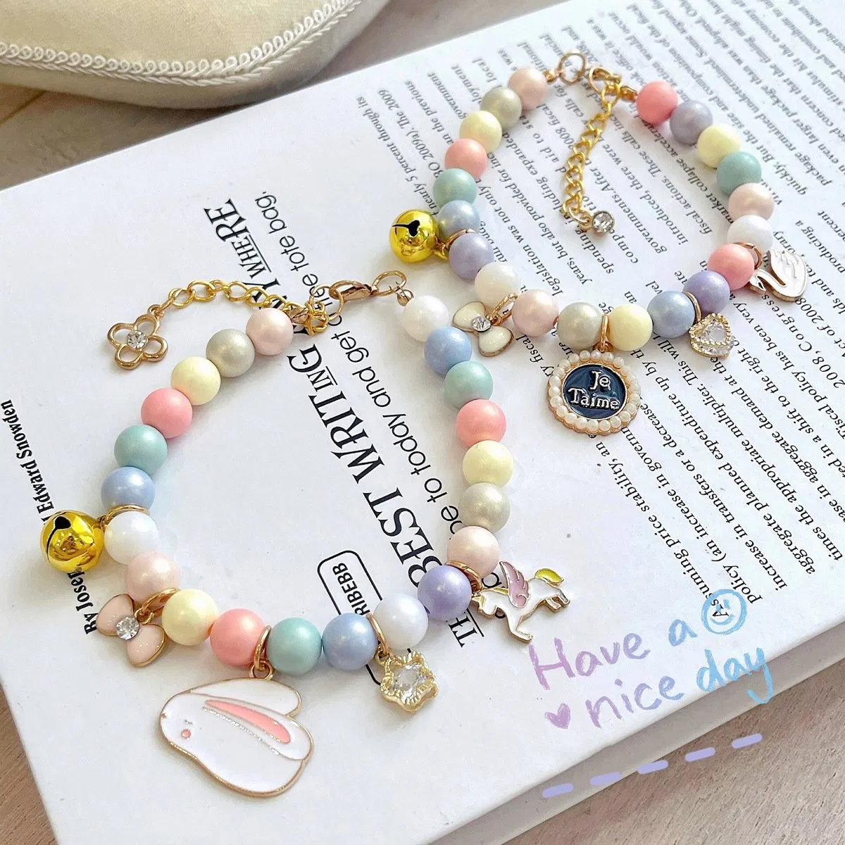 Pet Necklace Spring Color Pearl Bell Collar Teddy Schnauzer Cat Accessories