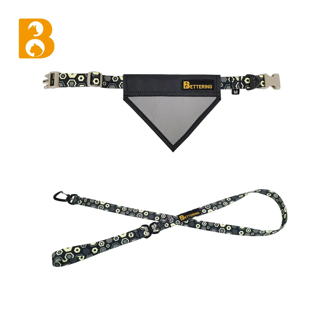 Bettering Strong Reflective Adjustable Black Dog Bandana Collar Matching Pet Dog Leash Leads