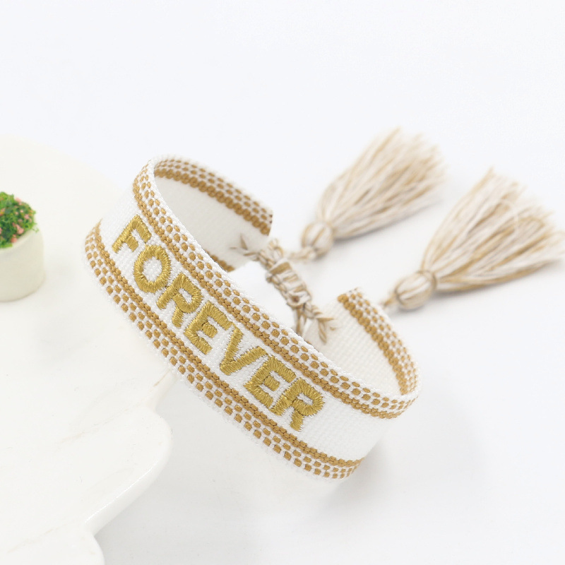 Custom Embroidery Friendship Braided Bracelet Adjustable Woven Charm Tassel Wristband for Wedding Gift Jewelry