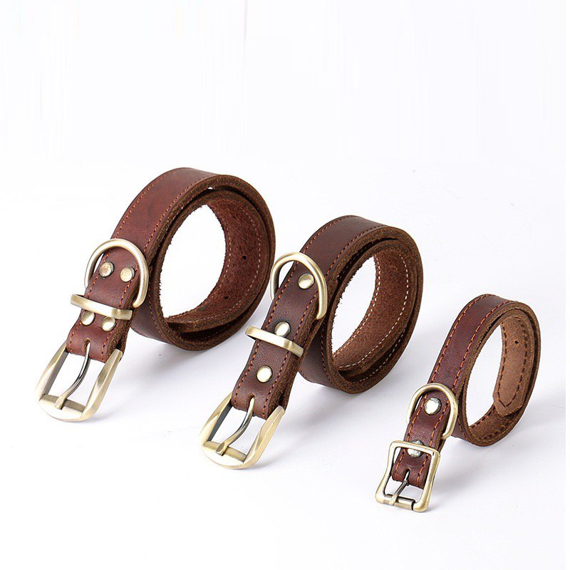 Factory Custom Name Tag 6 Sizes Matel Buckle Soft Leather Collar for Dogs