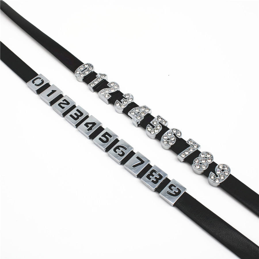Wholesale 0-9 Full Rhinestone Slide Hollow Metal Number Charm Beads Fit 8mm Dly Belt Bracelet