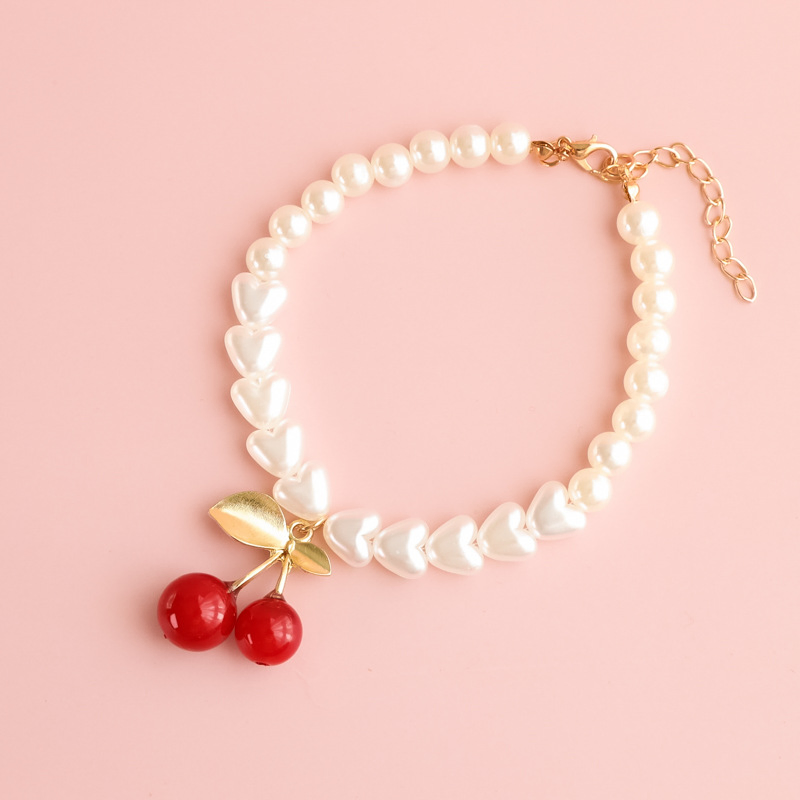 Pet Collar Cat Dog Pearl Necklace Ornament Love Flower Cherry Strawberry