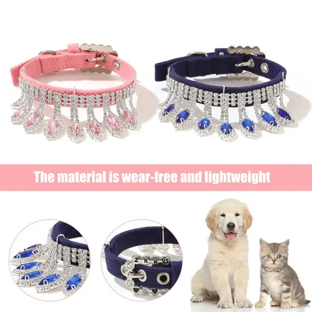Rhinestone Dog Cat Collar Luxury Crystal Puppy Kitten Necklace Diamond Pendant Adjustable Soft Velvet Leather Pet Dog Collar