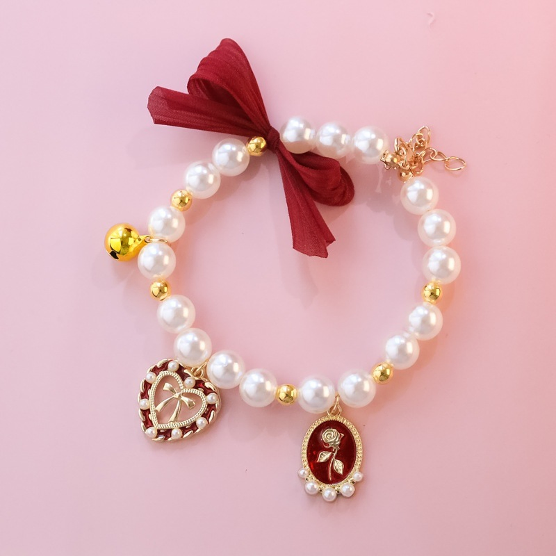 Pet Collar Cat Dog Bell Necklace Vintage Jewelry Pearls