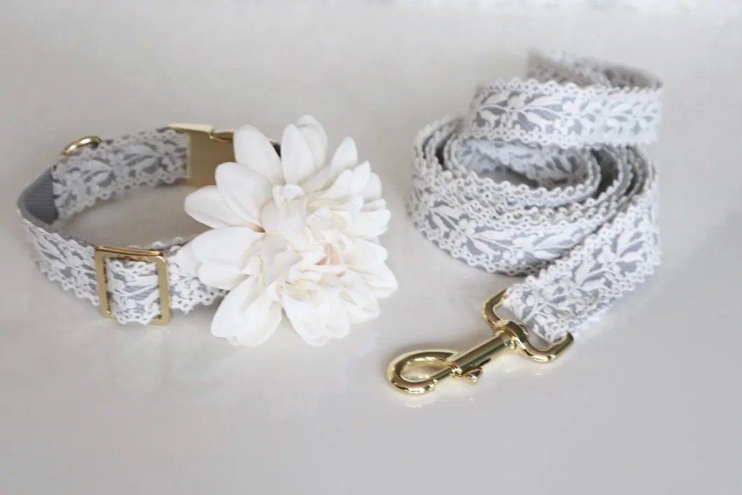 Floral Lace Dog Collar Set