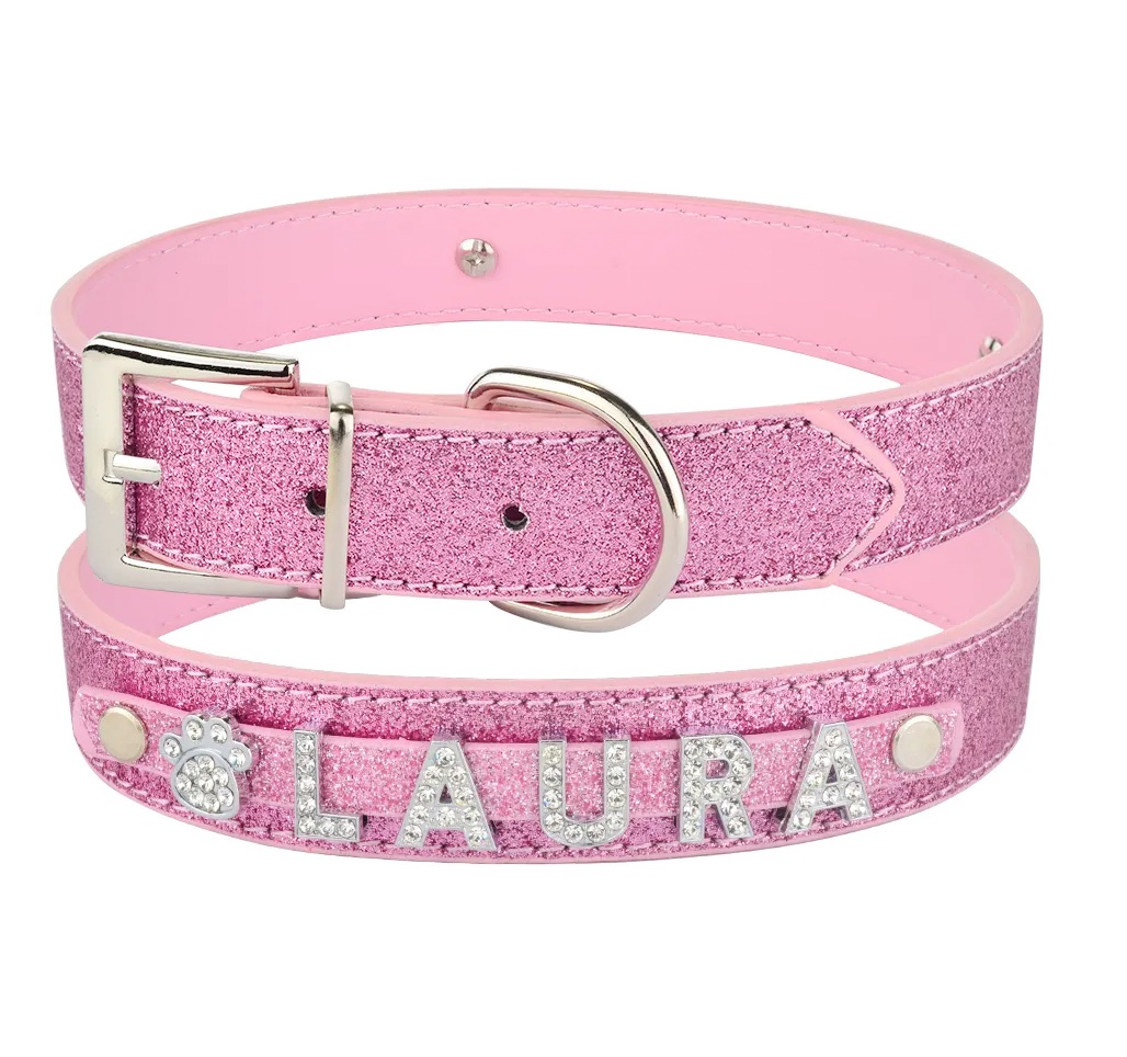 Wholesale Personalized Dog Collar Leather Rhinestone Bling Charms Custom Collar