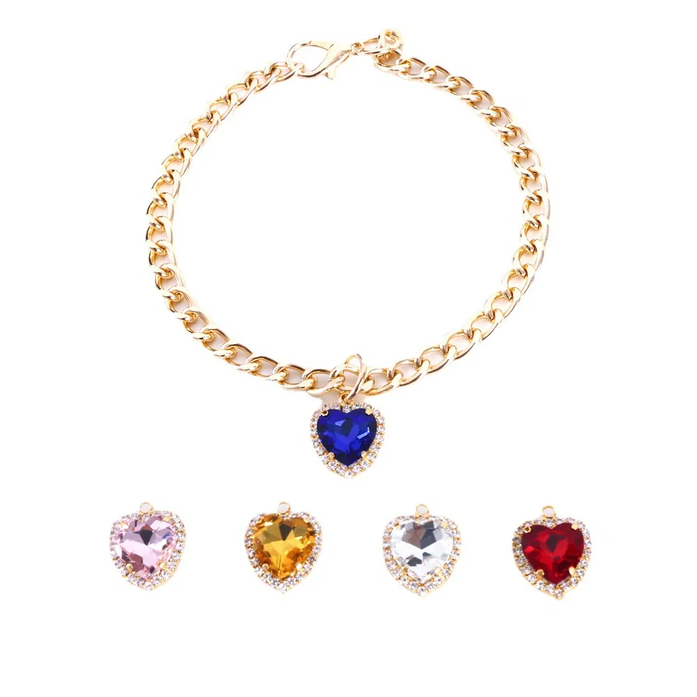 Pet Cat Dog Princess Metal Love Rhinestone Gemstone Adjustable Collar Colorful Necklace
