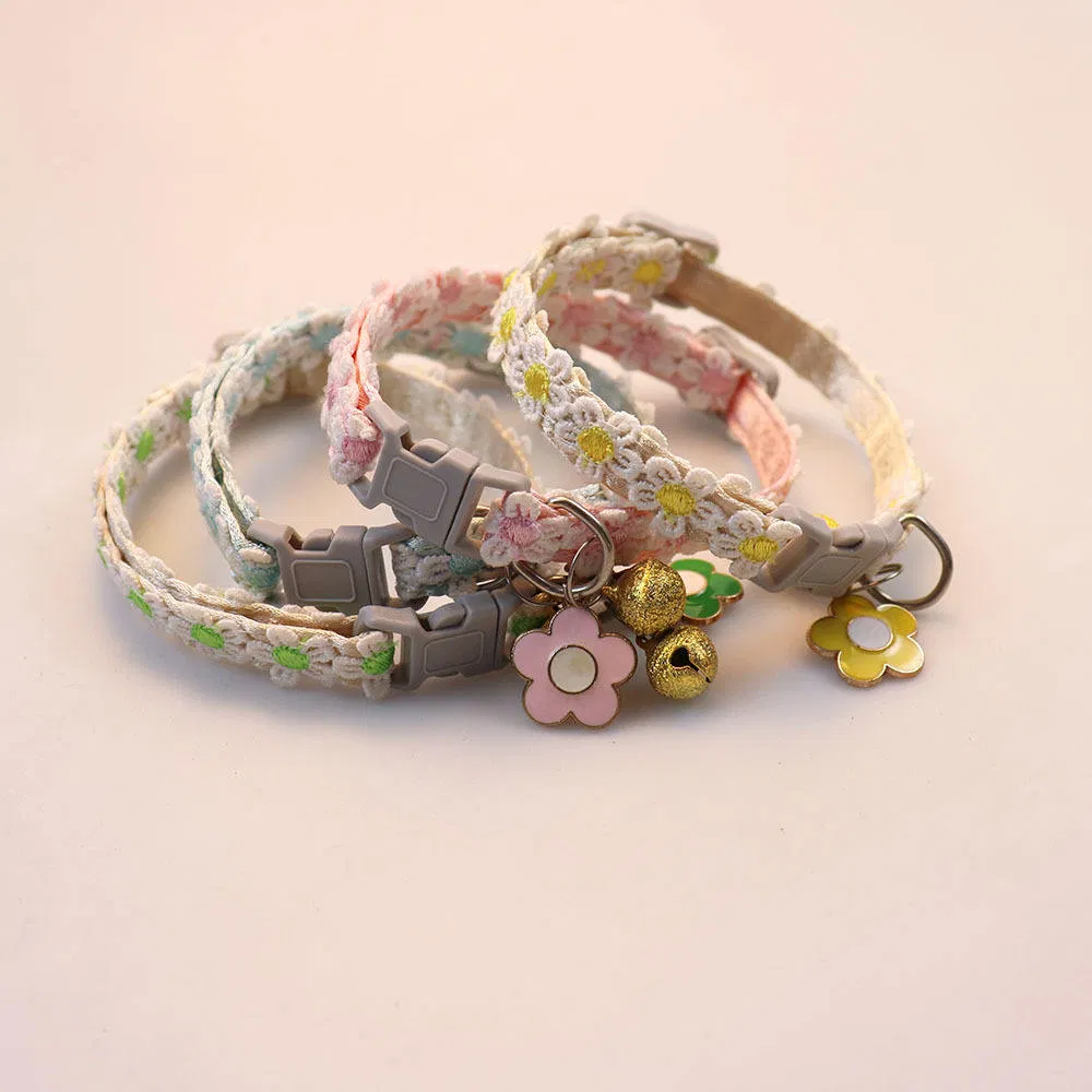 Colorful Flowers Cat Kitten Collar with 11 Different Style with Bell Decoration