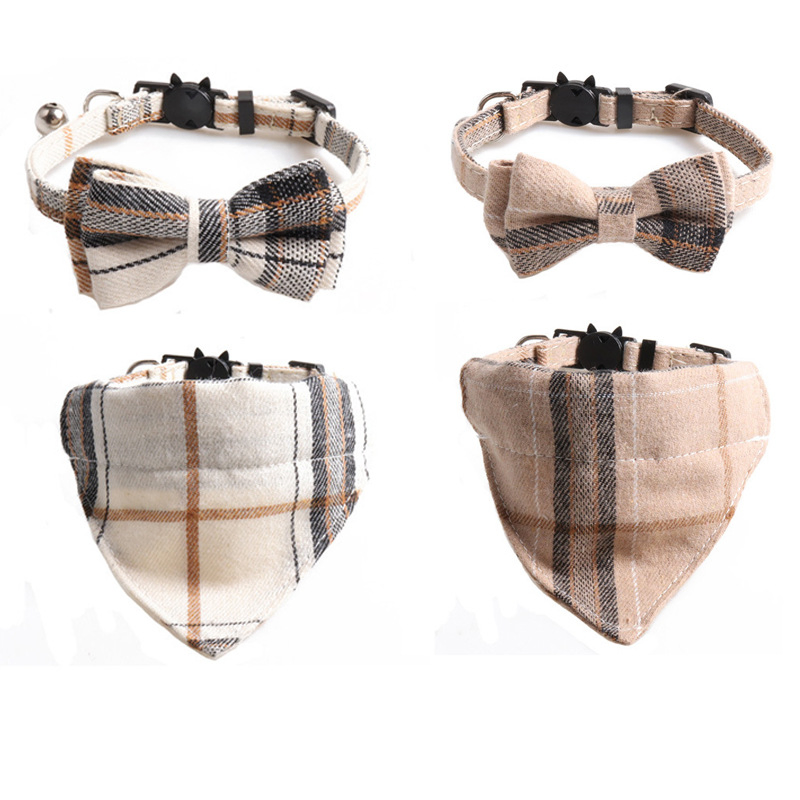 High Quality Designer Bow Tie Pet Collars Dog Bandana Collar Adjustable Cotton British Plaid Safety Dog Cat Collars Pet Supplies