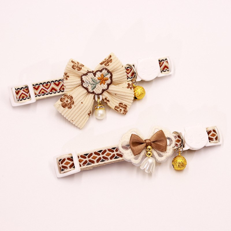 Pet Cat Collar with Lace Bow Tie Cat Dog Bell Collar