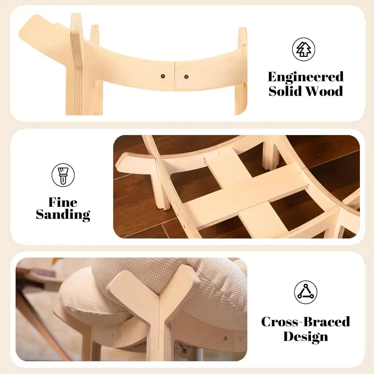 Natural Wooden Raised Cat Bed with Fluffy Cushion Indoor Wooden Cat House &amp; Pet Sofa Bed for All Seasons