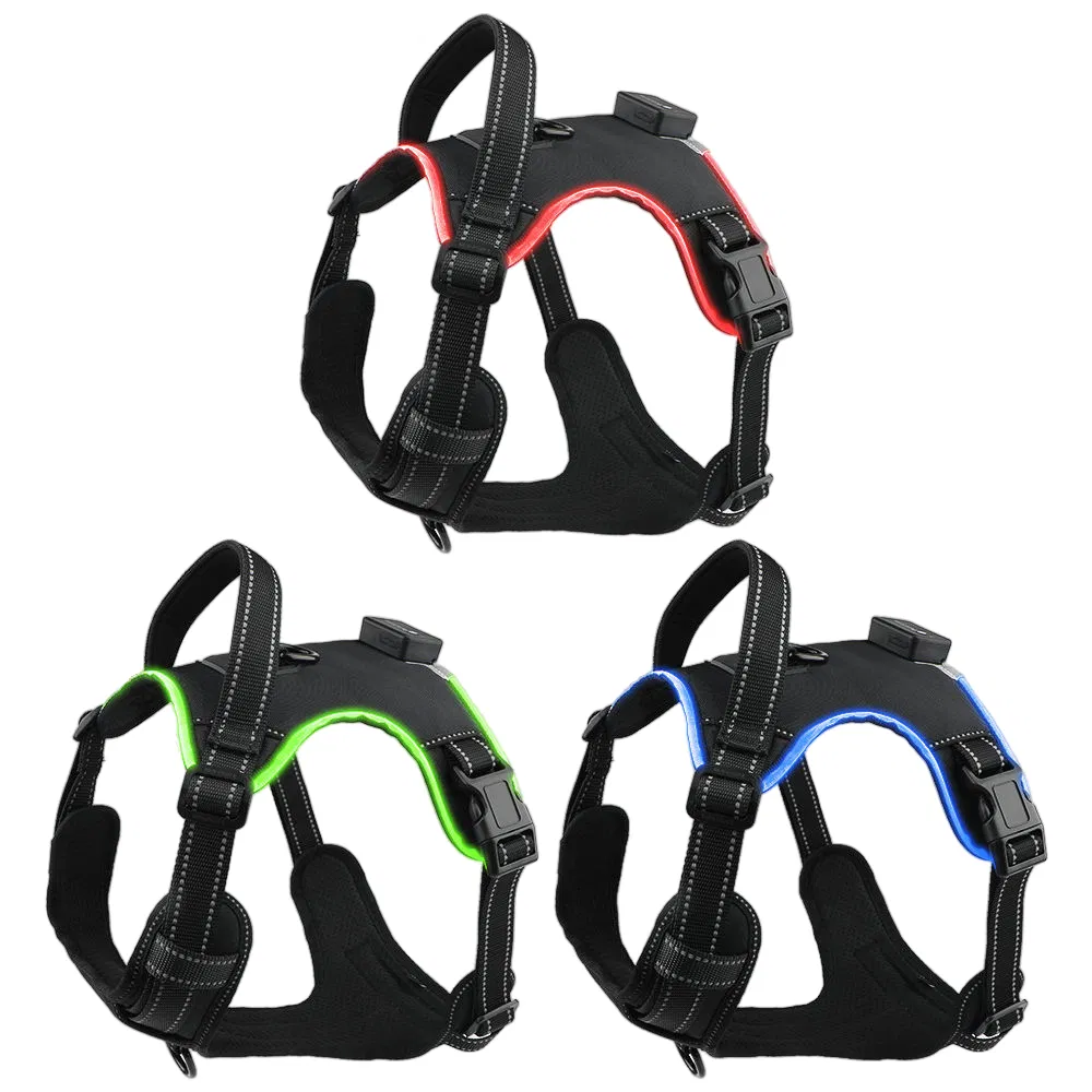 Light LED Dog Harness No Pull Reflective Breathable Heavy Duty Large Training Tactical Service Custom Pet Dog Harness