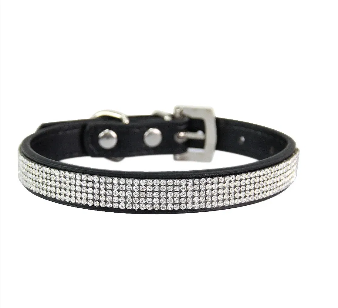 Hot Sale Luxury Pet Dog Collars Adjustable Bling Crytal Diamond PU Dog Collar