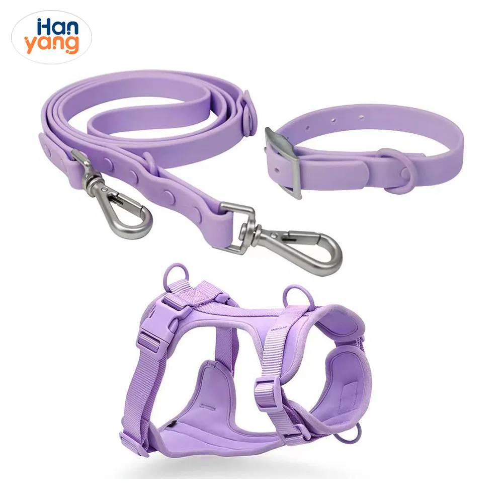 Hanyang New Lightweight Custom Logo Pet Dog Safety Harness Adjustable Soft Padded Air Layer Dog Harness with Rubber Dog Collar Leash