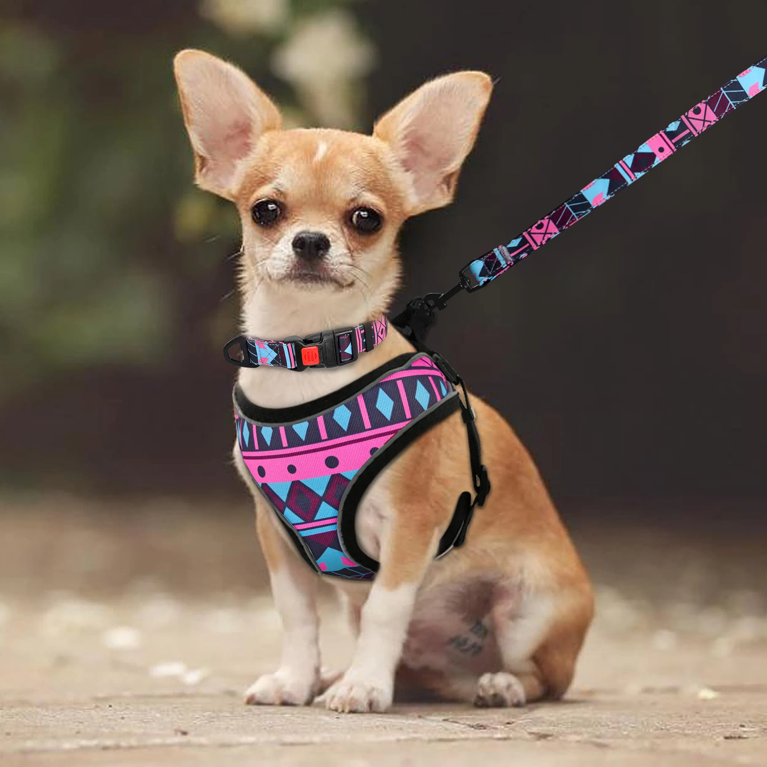 Factory Price Pet Toys Custom Logo Customized Pattern Adjustable Soft Mesh Padded Reversible Dog Harness