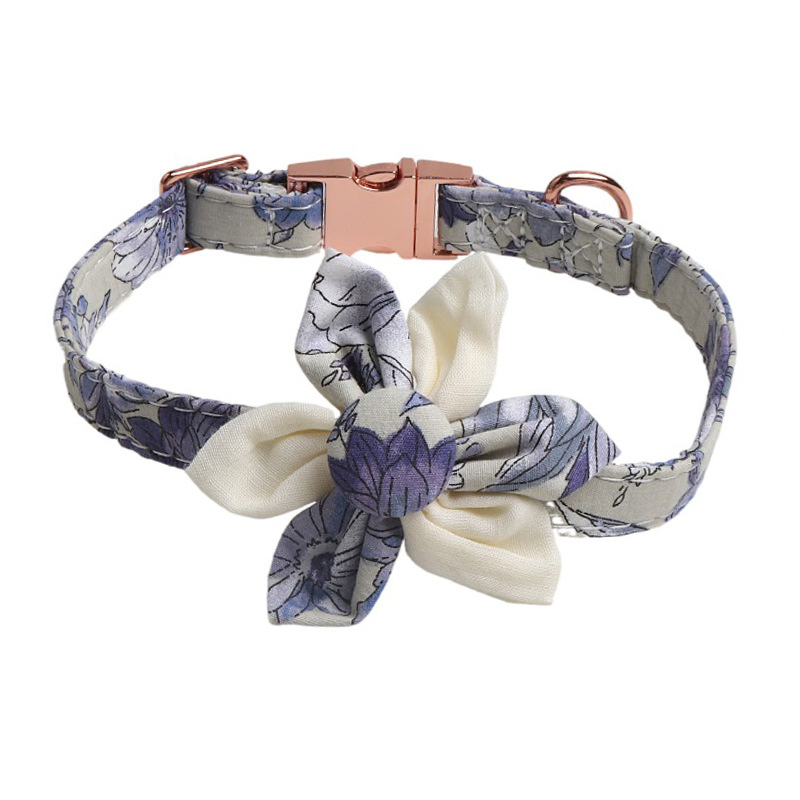 New Pet Products Rose Gold Sunflower Collar Leash Dog Shit Bag Set Floral Pattern