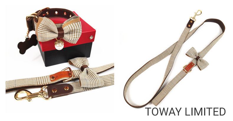 Design Classic Pet Accessories Grid Dog Bowknot Collars with Leash