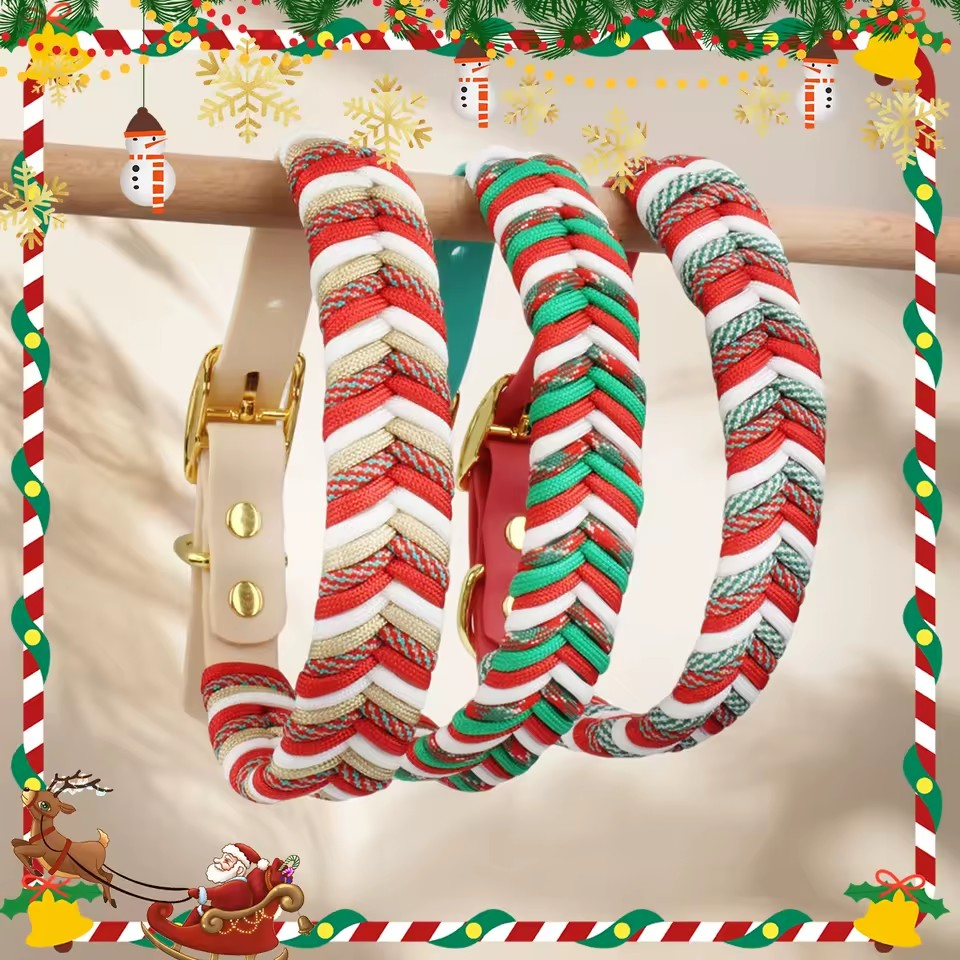 Custom Logo Handwoven Christmas Gift Decoration Waterproof Dog Collar Pet Collar Gift for Dog