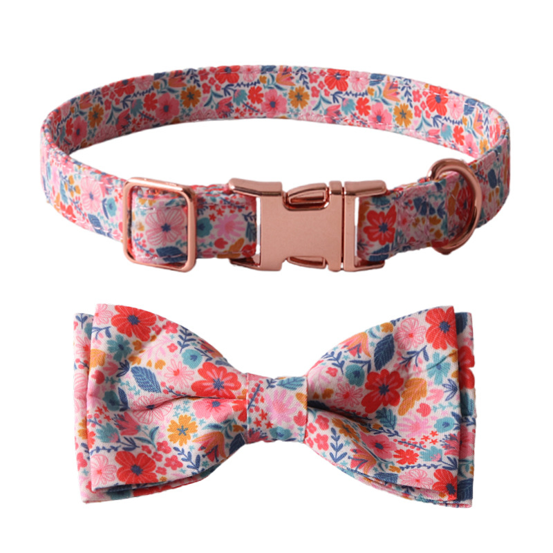 Pet Collar Bandanas Wholesale Rose Gold Metal Buckle Follower Printed Cotton Collar Customized Dog Bandana Adjustable Dog Collar