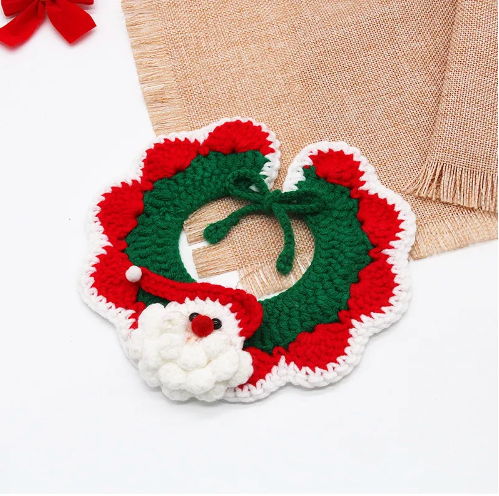 New Design Cute Christmas Pet Accessories Adjustable Dog Cat Knitting Bandana Scarf Collar