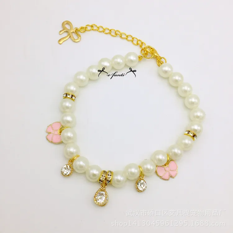 Cute Pet jewelry Necklace Design Rhinestone Dog Pearl Collars