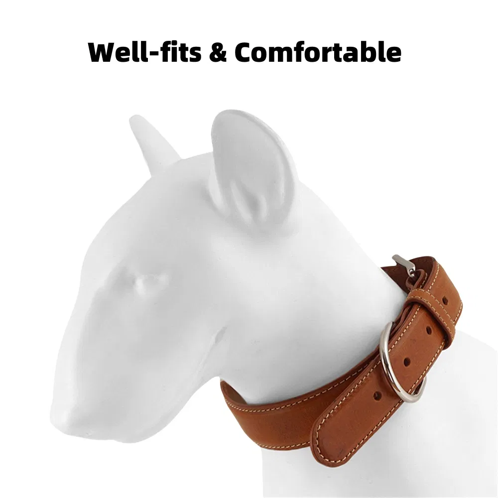 OEM ODM Pet Product Manufacturer Custom Leather Dog Collar in Bulk Personalised Pet Collar Adjustable Classical Real Leather Collar