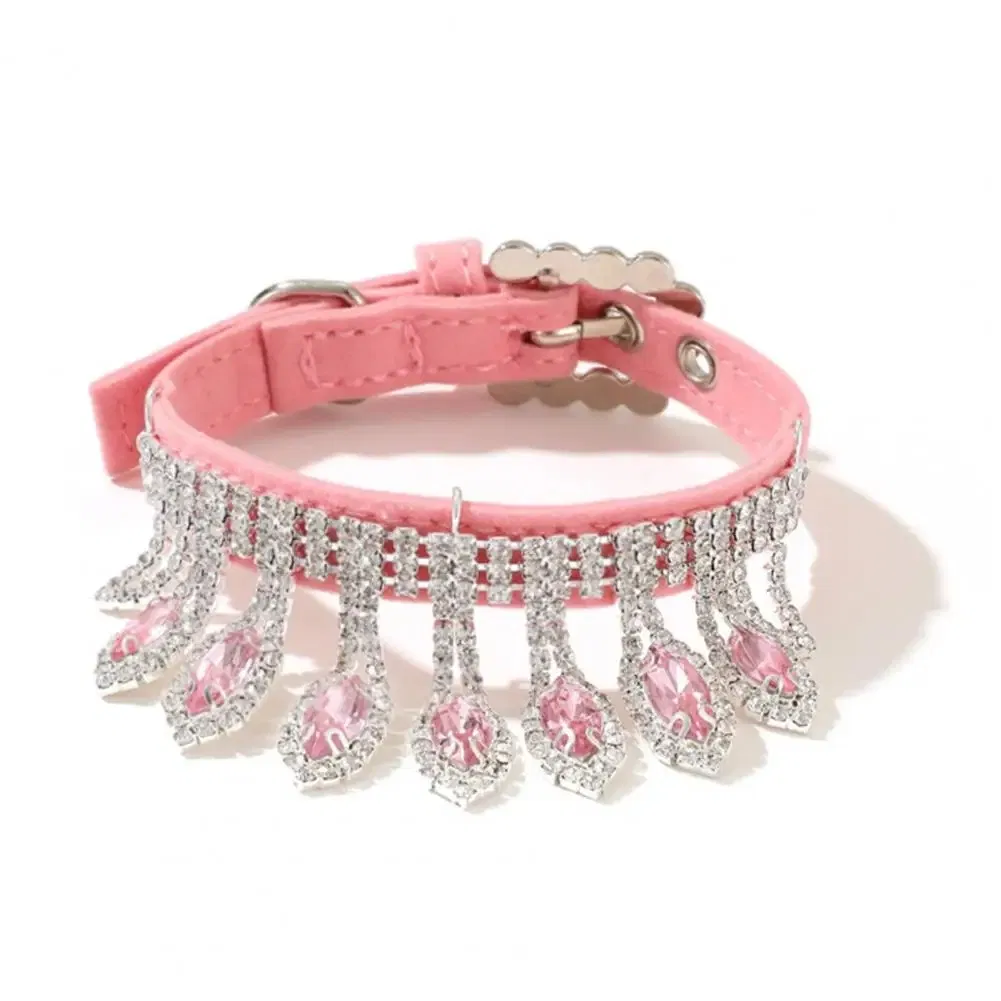 Rhinestone Dog Cat Collar Luxury Crystal Puppy Kitten Necklace Diamond Pendant Adjustable Soft Velvet Leather Pet Dog Collar