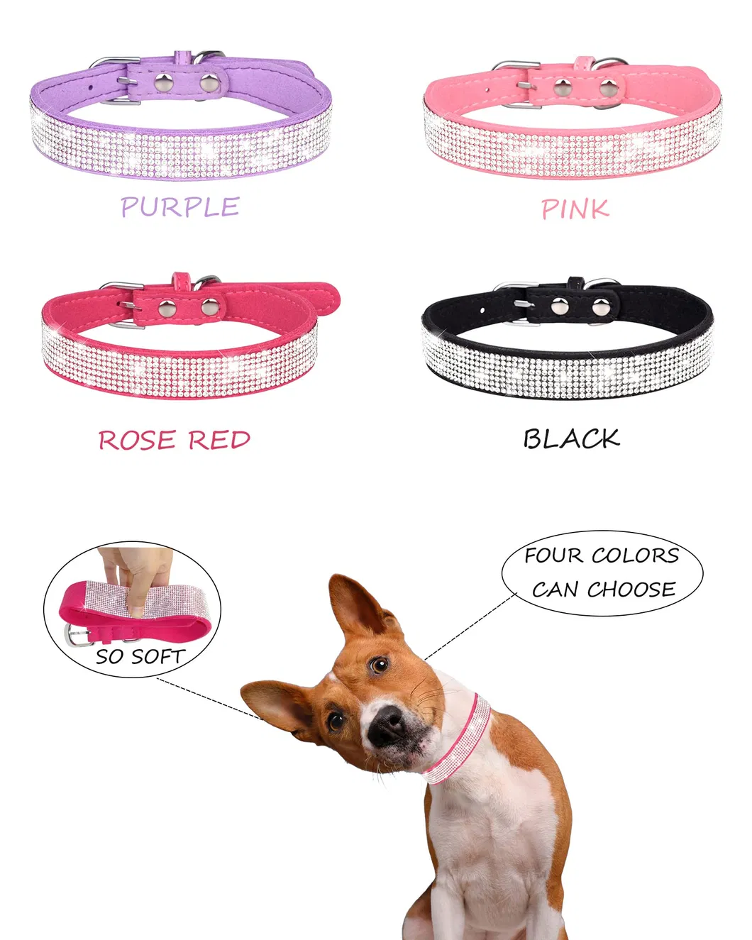 Dog Collar for Small Dogs Adjustable Leather Suede Bling Dog Collars