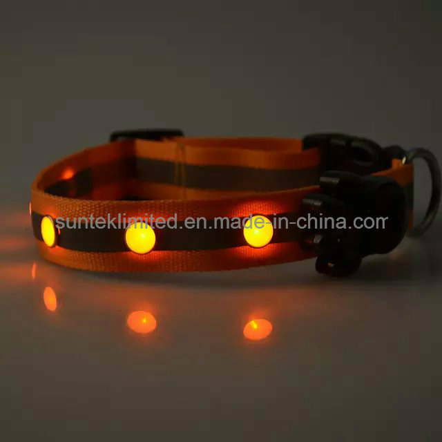 Custom Glowing Nylon LED Dog Collar with Gemstone USB Rechargeabel Flashing Dog Collar Dog Leash for Night Walking