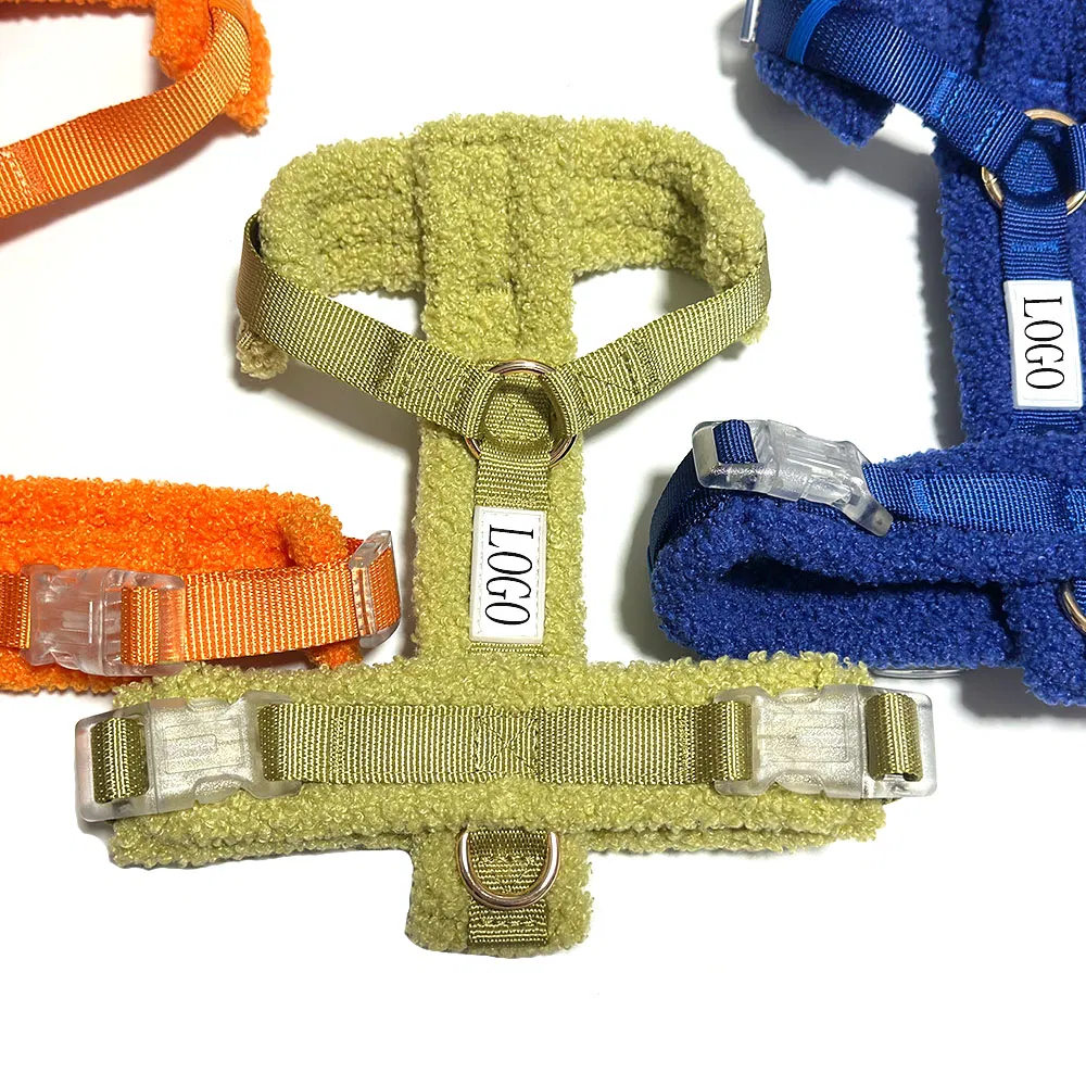 Custom Luxury New Fashionable No Pull Easy Walk Adjustable Lightweight Comfort Soft Teddy Plush Pet Dog Harness with Name