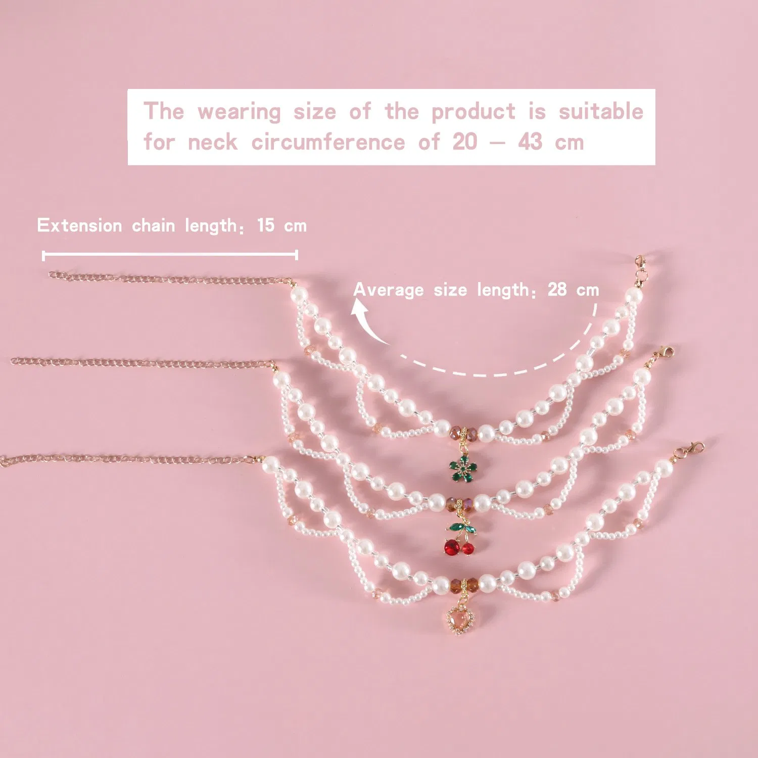 Multi-Layer Pearl Pet Bib Collar with Crystal Charms for Cats &amp; Small Dogs