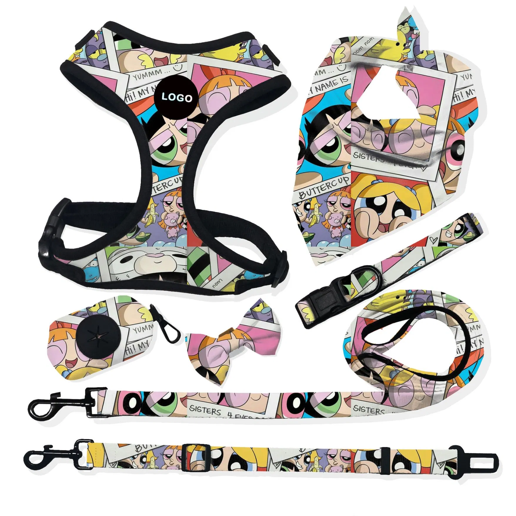 Dye Sublimation Printing Custom Logo Dog Harness Reflective Adjustable Pet Harness Accessory