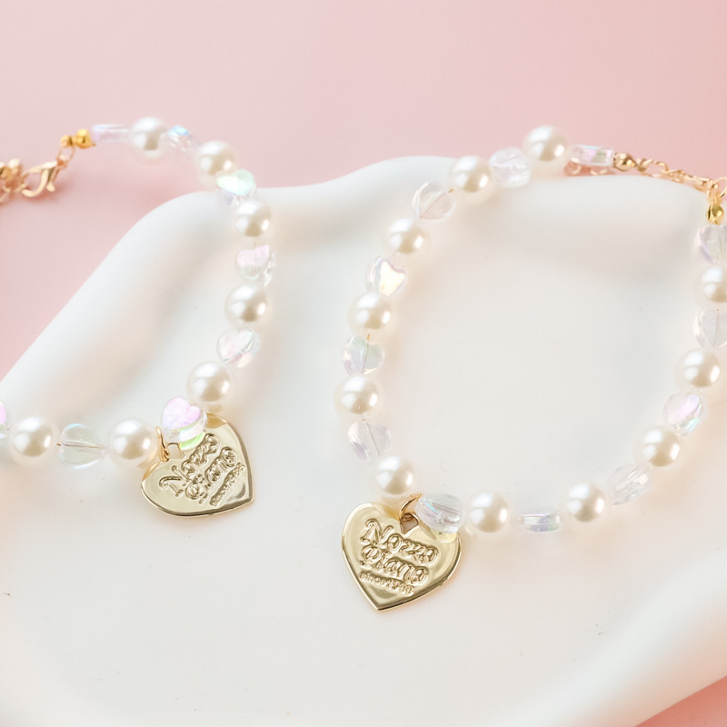 Pet Collar Kitten Dog Bell Pearl Necklace Chain Love Pentagon Star