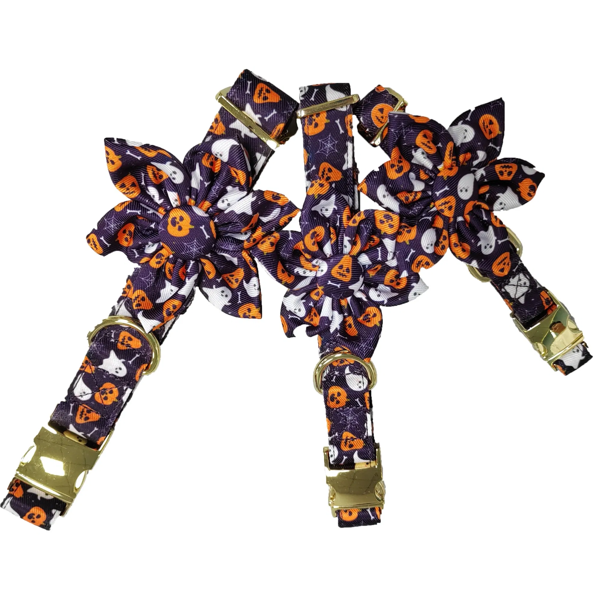 2024 New Style Christmas Halloween Theme Breakaway Cat Dog Collar Leash Harness Set Heat Transfer Printed Dog Collar Sublimation Collar with Bowknot